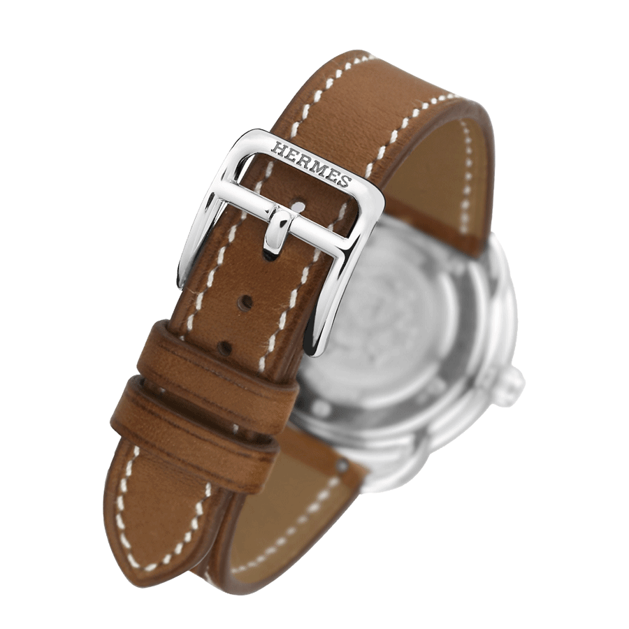 Montre HERMÈS Arceau Petit Modèle quartz cadran blanc mat bracelet cuir marron 28 mm W040135WW00