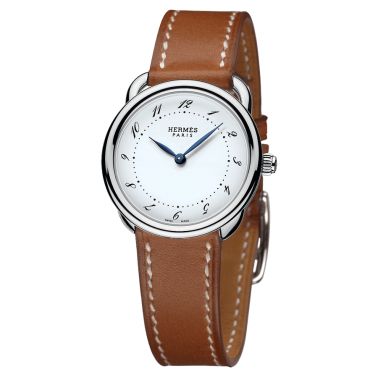 Montre HERMÈS Arceau Petit Modèle quartz cadran blanc mat bracelet cuir marron 28 mm W040135WW00