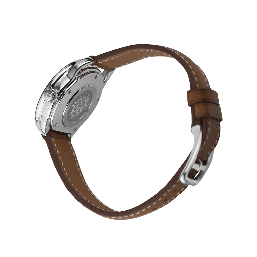 Montre HERMÈS Arceau Petit Modèle quartz cadran blanc mat bracelet cuir marron 28 mm W040135WW00