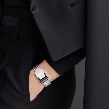 HERMÈS Heure H Petit Model quartz diamond markers white mother-of-pearl dial steel bracelet 25 mm W053014WW00