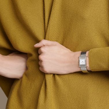 Montre HERMÈS Heure H Petit Modèle quartz cadran blanc bracelet acier 25 mm W053016WW00