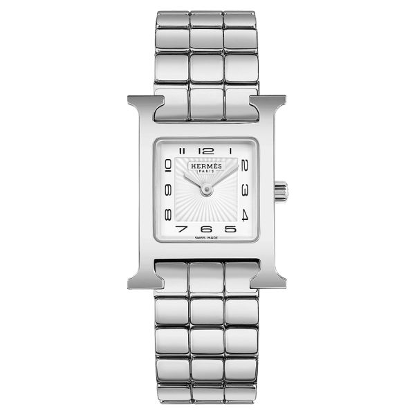 Montre HERMÈS Heure H Petit Modèle quartz cadran blanc bracelet acier 25 mm W053016WW00