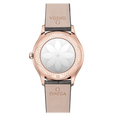 Montre Omega De Ville Trésor quartz or rose cadran argent bracelet tissu anthracite 36 mm