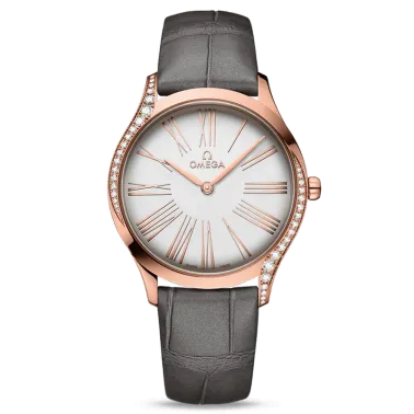 Montre Omega De Ville Trésor quartz or rose cadran argent bracelet tissu anthracite 36 mm - SOLDAT PL