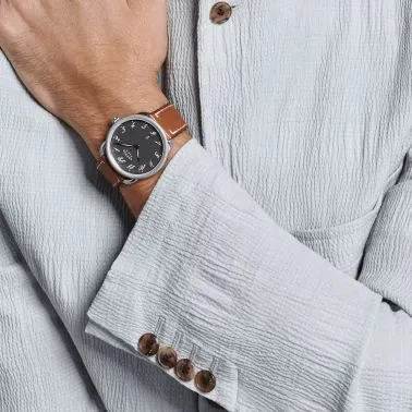 HERMÈS Arceau 78 Grand Modèle quartz watch anthracite dial brown leather strap 40 mm W047360WW00