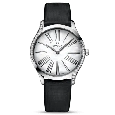 Montre Omega De Ville Trésor quartz cadran nacre blanche bracelet tissu noir 36 mm - SOLDAT PL