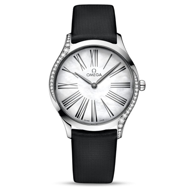 Montre Omega De Ville Trésor quartz cadran nacre blanche bracelet tissu noir 36 mm - SOLDAT PL