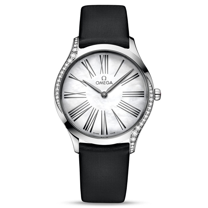 Montre Omega De Ville Trésor quartz cadran nacre blanche bracelet tissu noir 36 mm - SOLDAT PL