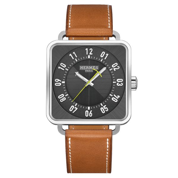 HERMÈS Carré H Très Grand Modèle automatic watch anthracite dial brown leather strap 45 mm W045778WW00