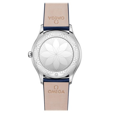 Montre Omega De Ville Trésor quartz cadran blanc bracelet tissu bleu 36 mm