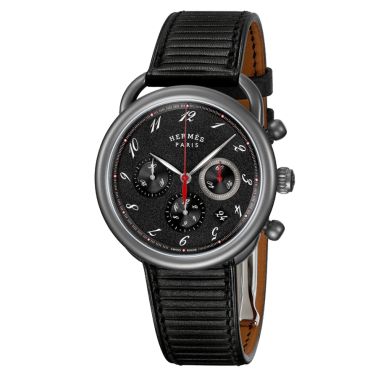HERMÈS Arceau Chronographe Titane automatic watch anthracite dial black leather strap 41 mm W045780WW00