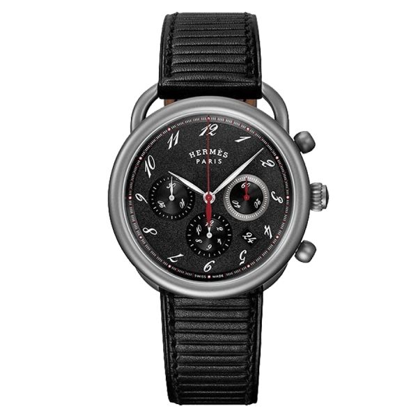 HERMÈS Arceau Chronographe Titane automatic watch anthracite dial black leather strap 41 mm W045780WW00