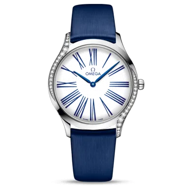 Montre Omega De Ville Trésor quartz cadran blanc bracelet tissu bleu 36 mm - SOLDAT PL