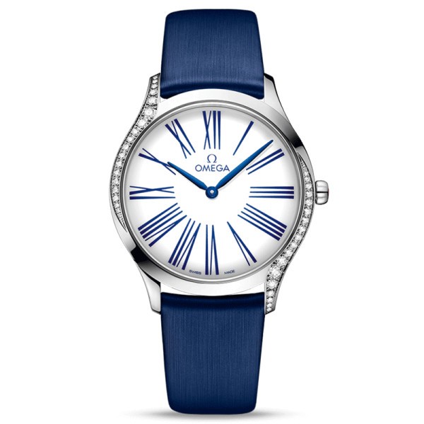 Montre Omega De Ville Trésor quartz cadran blanc bracelet tissu bleu 36 mm - SOLDAT PL