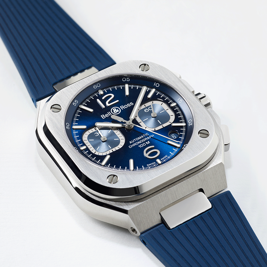 Montre Bell & Ross BR 05 Chrono automatique cadran bleu bracelet caoutchouc 42 mm