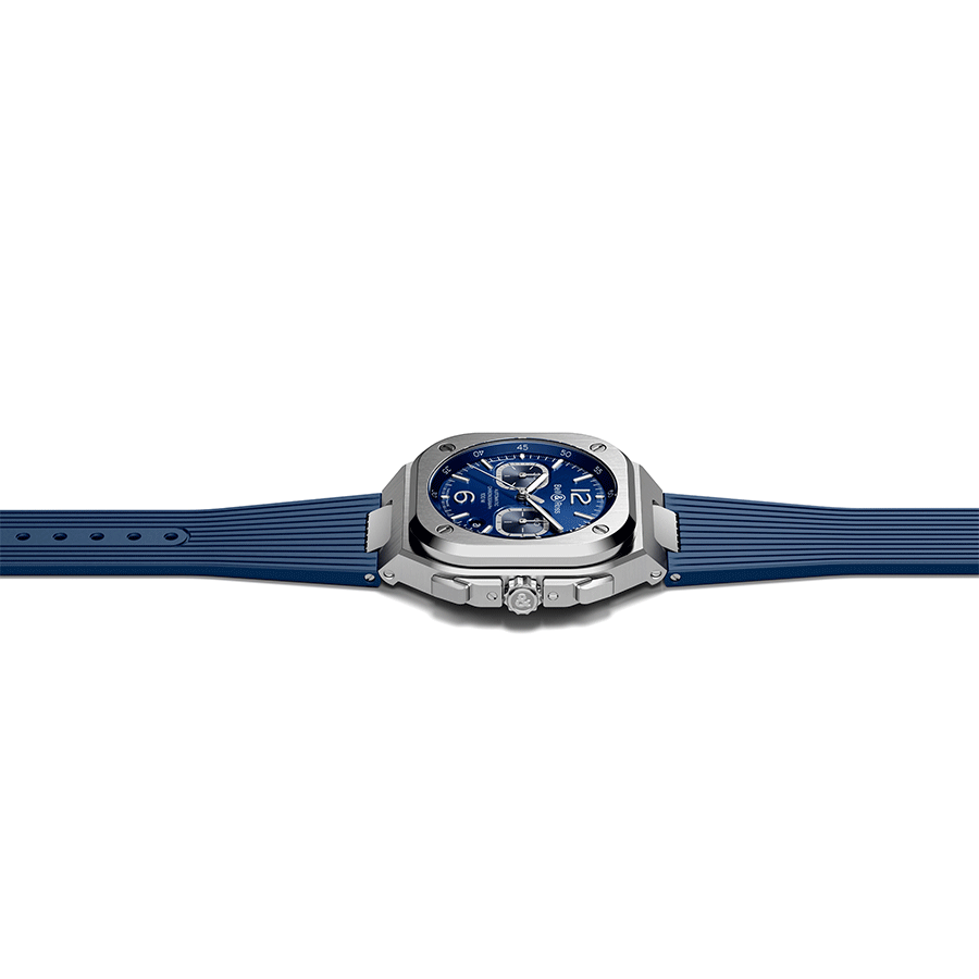Montre Bell & Ross BR 05 Chrono automatique cadran bleu bracelet caoutchouc 42 mm