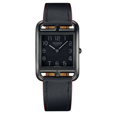 Montre HERMÈS Cape Cod Grand Modèle PVD noir quartz cadran noir bracelet cuir noir 29 mm W044237WW00