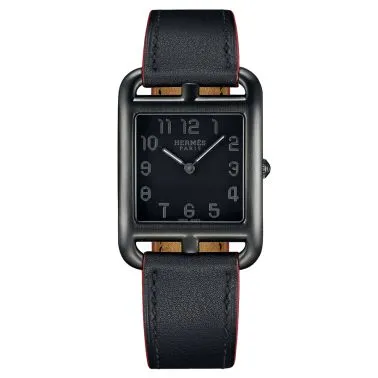 Montre HERMÈS Cape Cod Grand Modèle PVD noir quartz cadran noir bracelet cuir noir 29 mm W044237WW00