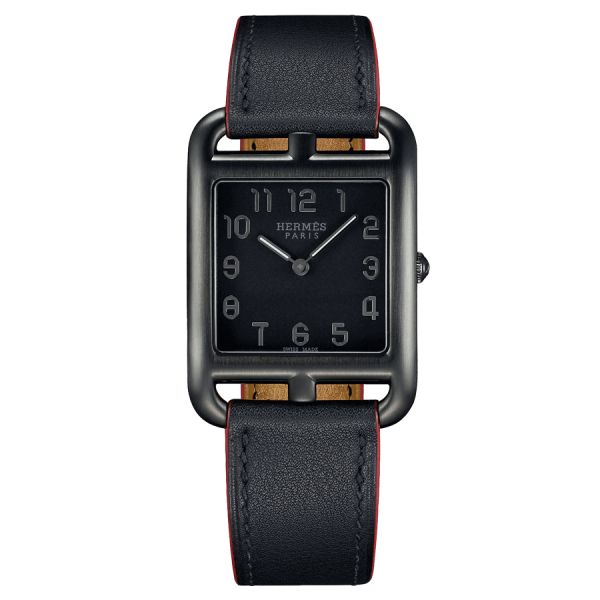 HERMÈS Cape Cod Grand Model black PVD quartz watch black dial black leather strap 29 mm W044237WW00