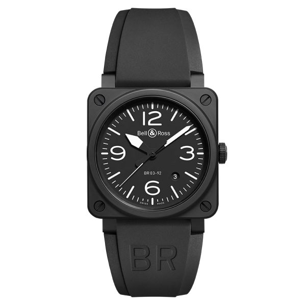 Bell & Ross BR03-92 automatic ceramic black dial rubber strap 42 mm