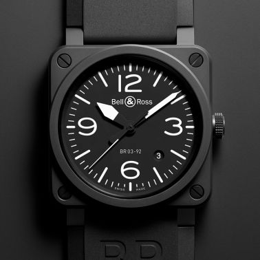 Bell & Ross BR03-92 automatic ceramic black dial rubber strap 42 mm