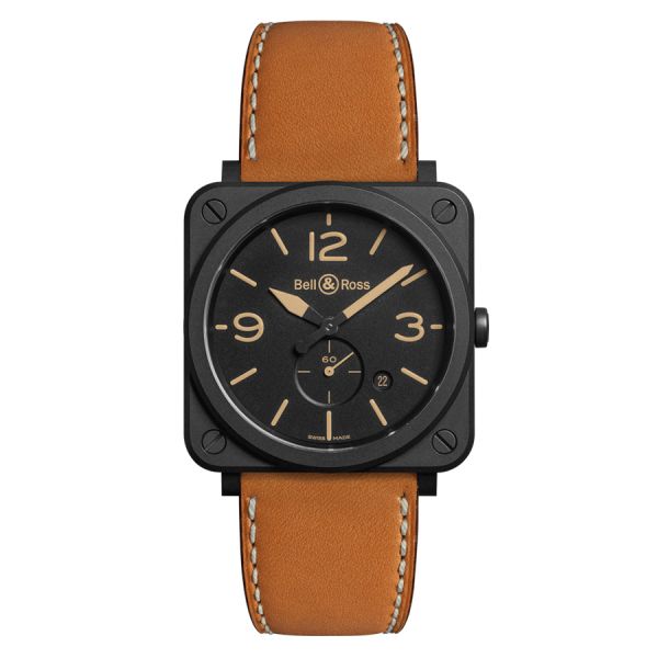 Bell & Ross BR S Heritage ceramic quartz black dial leather strap 39 mm