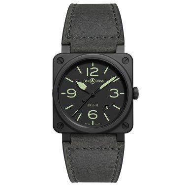 Montre Bell & Ross BR 03-92 Nightlum céramique automatique cadran noir bracelet cuir 42 mm
