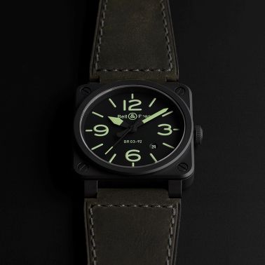 Bell & Ross BR 03-92 Nightlum automatic ceramic black dial leather strap 42 mm
