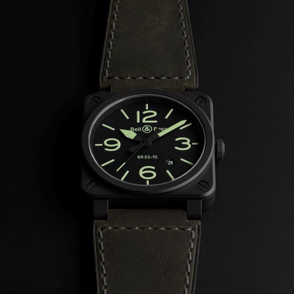 Bell & Ross BR 03-92 Nightlum automatic ceramic black dial leather strap 42 mm