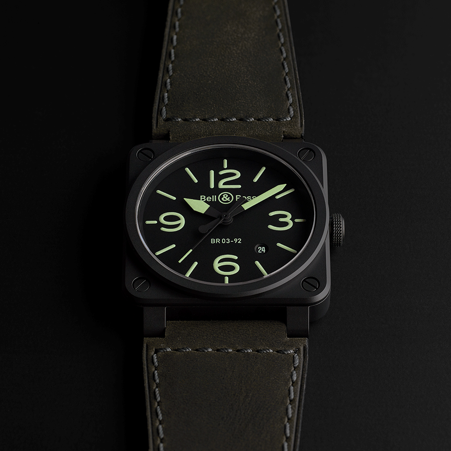 Bell & Ross BR 03-92 Nightlum automatic ceramic black dial leather strap 42 mm