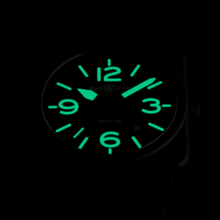 Bell & Ross BR 03-92 Nightlum automatic ceramic black dial leather strap 42 mm
