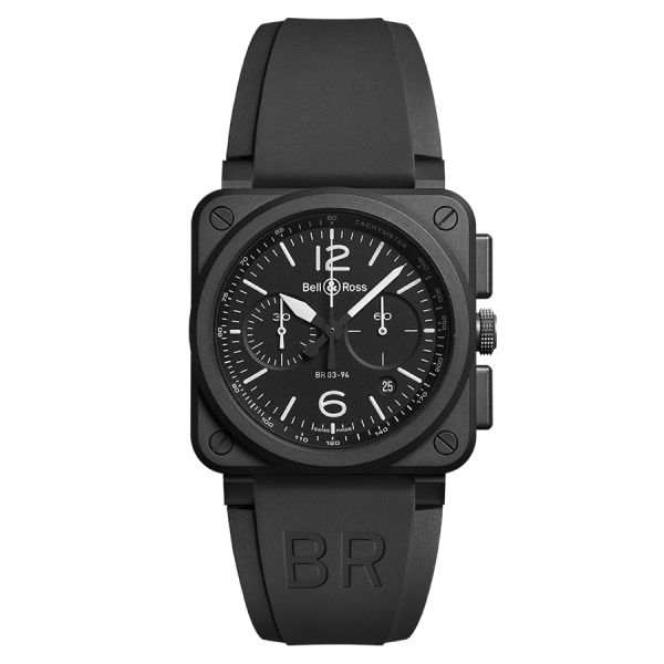 Bell & Ross BR 03-94 Black Matte ceramic automatic chrono black dial rubber strap 42 mm