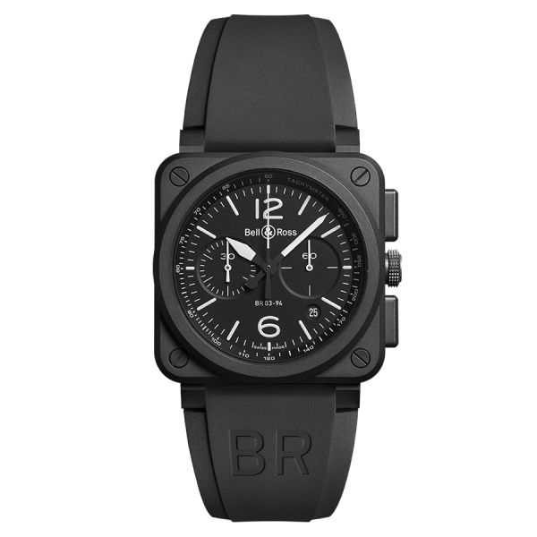 Montre Bell & Ross BR 03-94 Black Matte céramique chrono automatique cadran noir bracelet caoutchouc 42 mm
