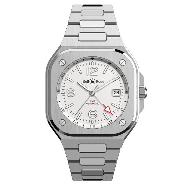 Montre Bell & Ross BR 05 GMT automatique cadran blanc bracelet acier 41 mm