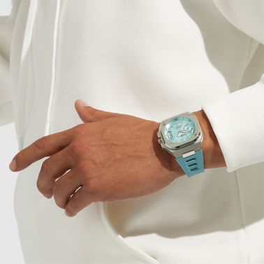 Montre Bell & Ross BR-X5 Ice Blue Steel automatique cadran bleu glacier bracelet caoutchouc 41 mm
