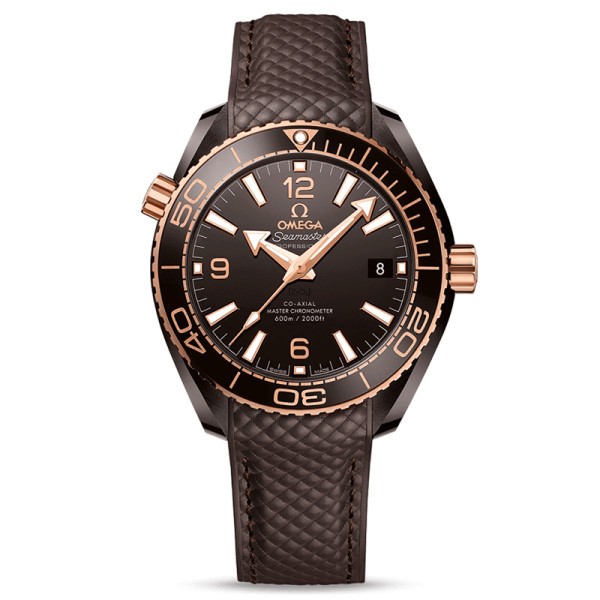 Montre Omega Seamaster Planet Ocean 600m Co-Axial Master Chronometer cadran marron bracelet caoutchouc marron 39,5 mm