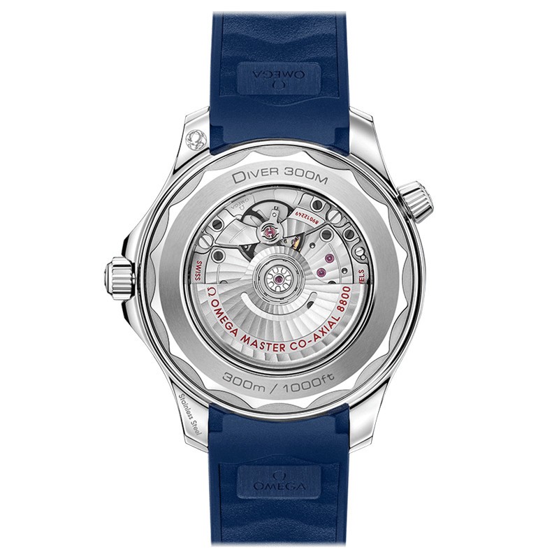 Montre Omega Seamaster Diver 300m Co-Axial Master Chronometer cadran gris bracelet caoutchouc bleu 42 mm