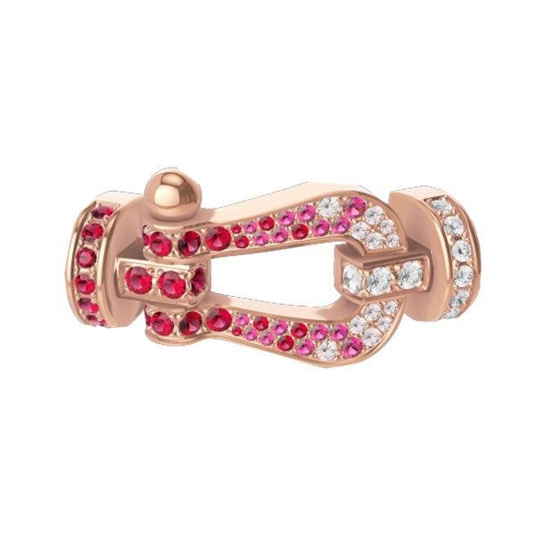 Fred Force 10 large model buckle in rose gold, rubies, pink sapphires and diamonds