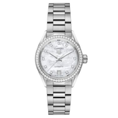 Montre TAG Heuer Carrera Calibre 9 automatique index diamants cadran nacre blanche bracelet acier 29 mm WBN2414.BA0621