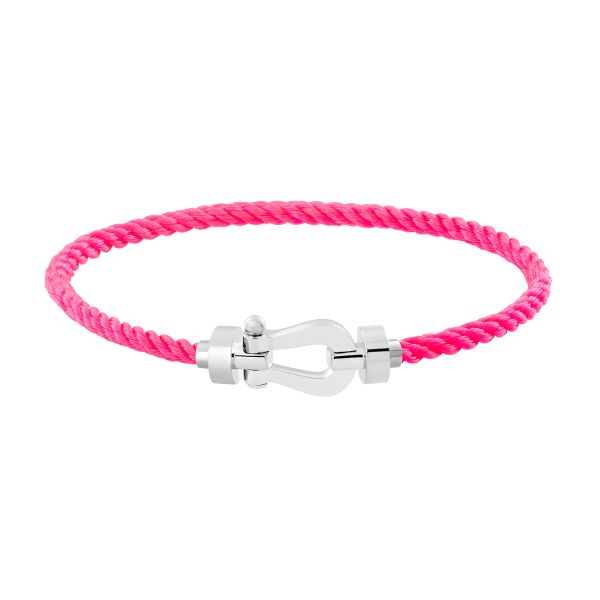 Bracelet Fred Force 10 moyen modèle en or blanc et câble rose fluo 0B0075-6B0344