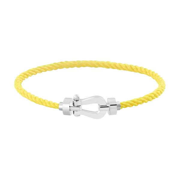 Bracelet Fred Force 10 moyen modèle en or blanc et câble jaune fluo 0B0075-6B0347