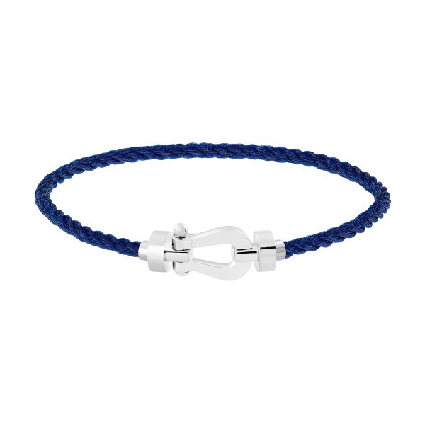 Bracelet Fred Force 10 moyen modèle en or blanc et câble bleu marine 0B0075-6B1059