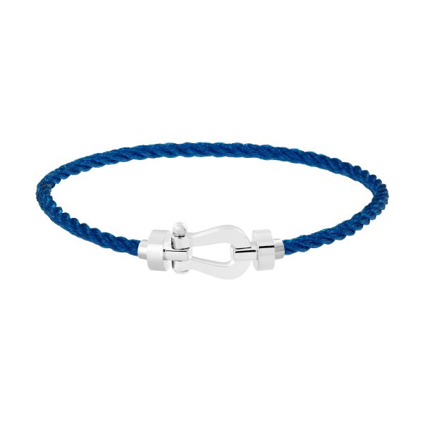 Bracelet Fred Force 10 moyen modèle en or blanc et câble bleu jean 0B0075-6B1068