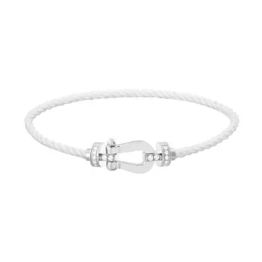 Bracelet Fred Force 10 moyen modèle en or blanc, diamants et câble blanc 0B0076-6B0252