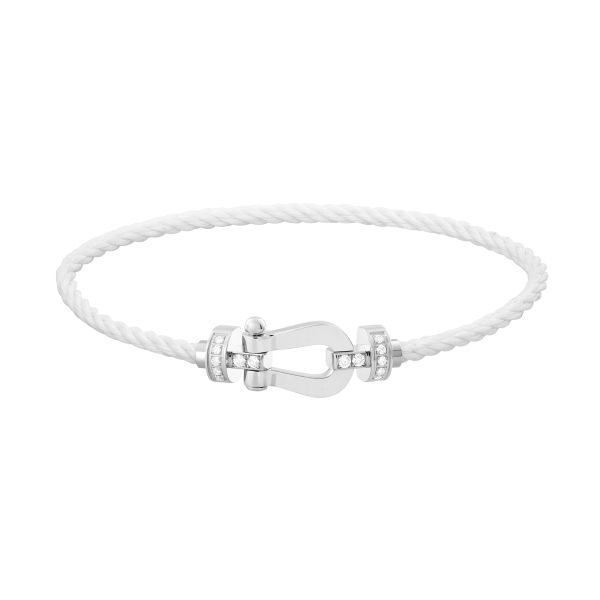 Bracelet Fred Force 10 moyen modèle en or blanc, diamants et câble blanc 0B0076-6B0252