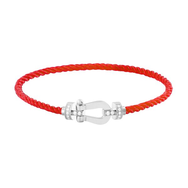 Bracelet Fred Force 10 moyen modèle en or blanc, diamants et câble rouge 0B0076-6B0289