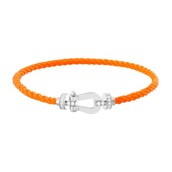 Bracelet Fred Force 10 moyen modèle en or blanc, diamants et câble orange fluo 0B0076-6B0350