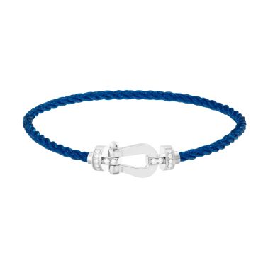 Bracelet Fred Force 10 moyen modèle en or blanc, diamants et câble bleu jean 0B0076-6B1068