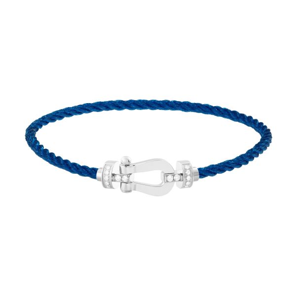 Bracelet Fred Force 10 moyen modèle en or blanc, diamants et câble bleu jean 0B0076-6B1068