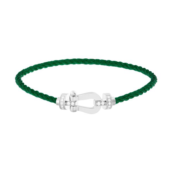 Bracelet Fred Force 10 moyen modèle en or blanc, diamants et câble vert émeraude 0B0076-6B1089